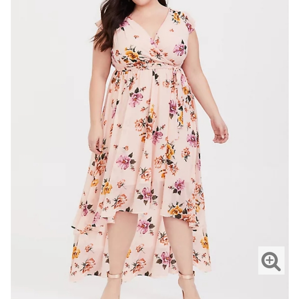 Torrid Blush Pink Floral Chiffon Hi-Lo Dress
